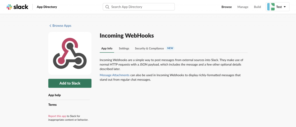 Add slack Incoming Webhooks