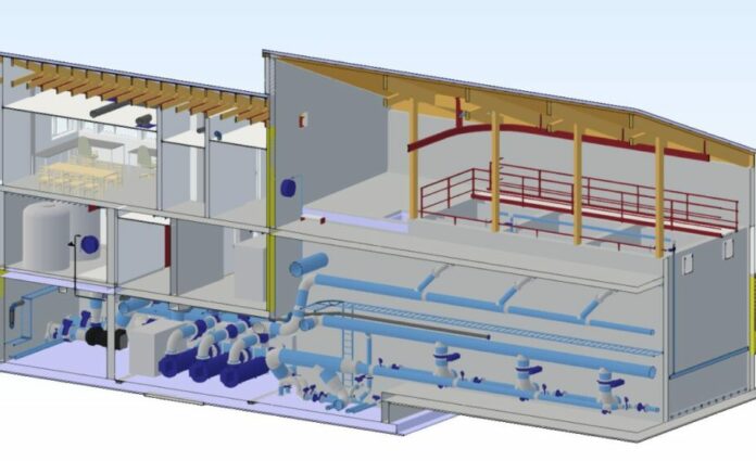 3d side view of the inside of a water treatment plant