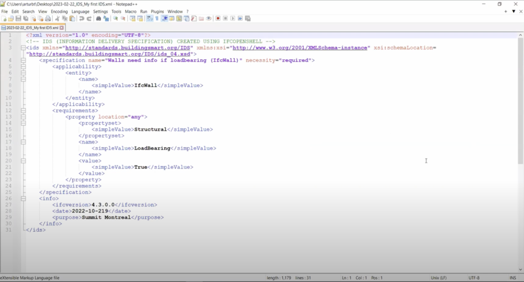 XML version of an IDS file