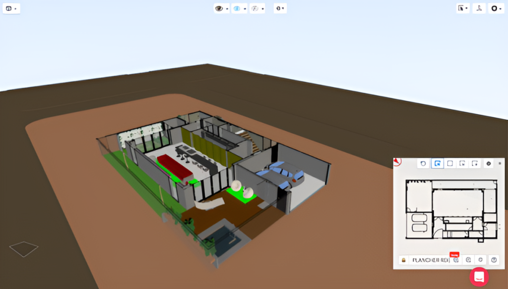 3D-Ansicht des Mia-Modells, global links, horizontaler Schnitt rechts