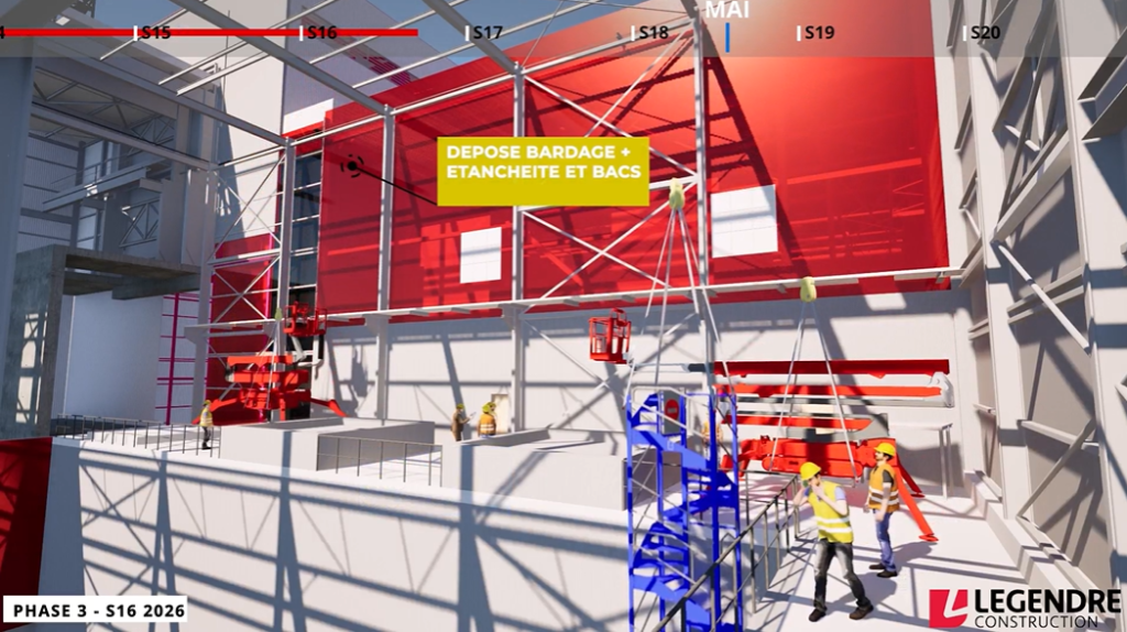 Snippet 1 from Legendre's construction process simulation video: Removing of cladding and waterproofing