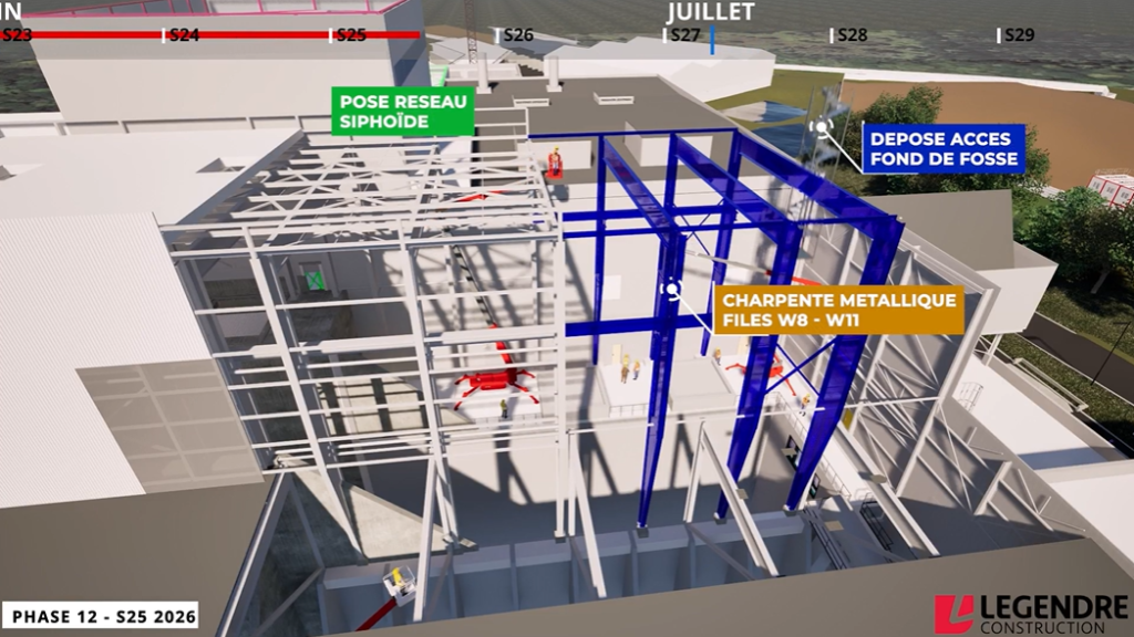 Snippet 3 from Legendre's construction process simulation video: Steel framing
